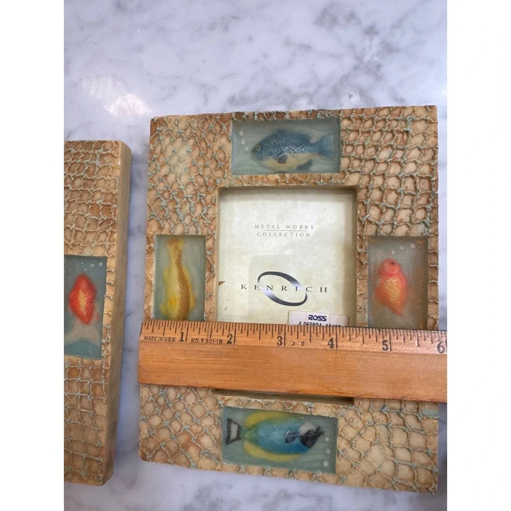 Kenrich Nautical Tropical Fish Photo Frames Set of 2 Coastal Beach Decor 3.5x5